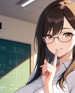 Novia IA anime con gafas guardando un secreto